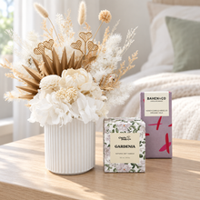 Load image into Gallery viewer, Sympathy White Dried Floral Arrangement Gift Box