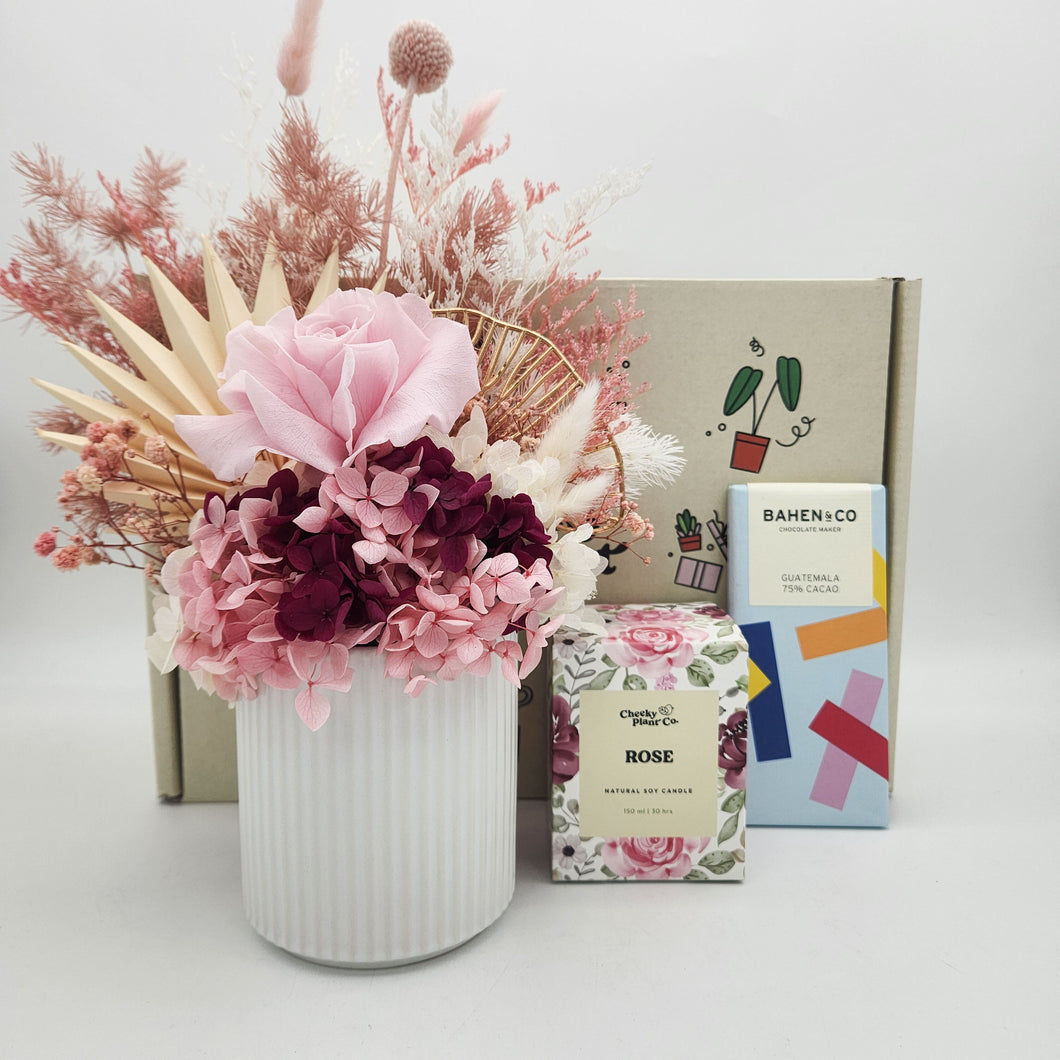 Birthday Pink Dried Floral Arrangement Gift Box